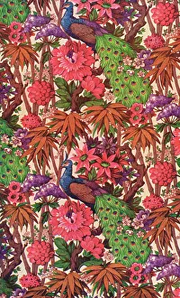 Peacock: Floral peacock pattern for fabric