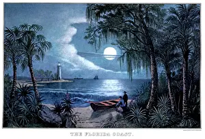 Skiff: the Florida Coast - Currier and Ives Lithograph - 1855