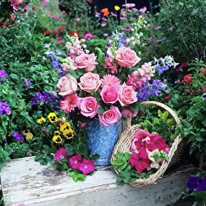 Mat002: Flower arrangement with roses in garden setting