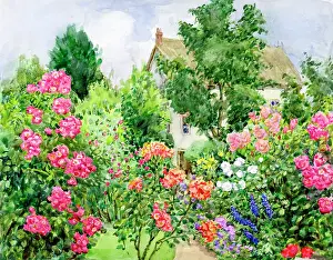 Dowson: Flower garden in front of a cottage
