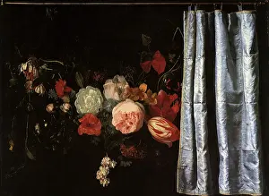 1658: Flower Still Life with Curtain
