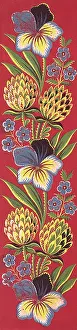 Edging: Flower and Stems Floral Pattern on Red Background