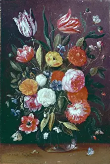 Flowerpiece: Flowerpiece ' with tulips, butterflies etc