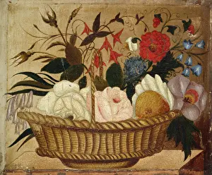 C1820: Flowers in a Basket ' red, blue and pink