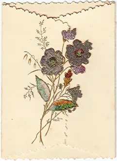 Serrated: Flowers decorated with glitter on a greetings card