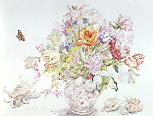 Deliss: Flowers in Jug with Shells and a Butterfly