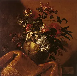 Brocaded: Flowers in a White Marble Vase
