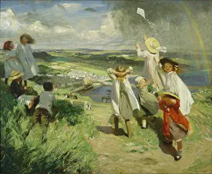 Flying the Kite – children on hillside