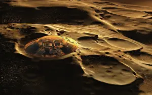 Saucers: A flying saucer flying over craters on the moon