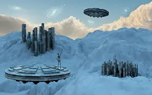 Extended: A flying saucer returns to its home base high up in the ?
