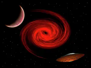 Wormhole: A flying saucer using wormhole technology to travel to a ?