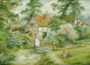 Dell: Footbridge by a Cottage in Spring