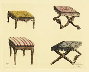 Delafosse: Footstools and stools in carved wood and rich