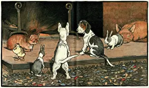 Forager: Forager the puppy joins the other animals by the fire