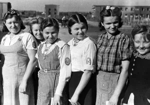 Laborers: Forced laborers with nationality badges, 1944