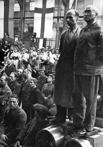 Laborers: Forced laborers during a speech of Robert Ley, 1943