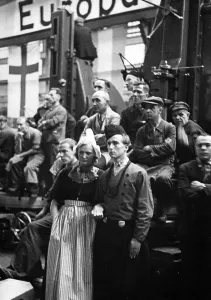 Laborers: Forced laborers during a speech of Robert Ley, 1943