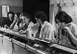 Washroom: Forced laborers in the washroom, 1939