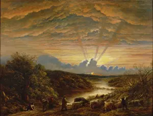 Linnell: The Ford ' with cattle and sunset