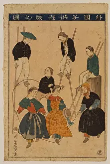 Stilts: Foreign boys and girls at play