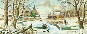 Racey: The Forest Farm - snow scene with bridge