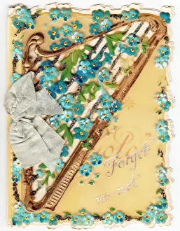 David Pearson: Forgetmenots and harp on a greetings card