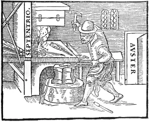 Forging: Forging a magnet. From William Gilbert De Magnete