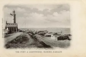 Sindh: Fort and Lighthouse, Manora Point, Karachi, British India