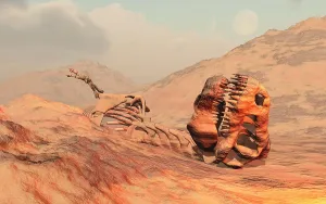 Tyrannosaurus: The fossilized skeleton of a T-rex dinosaur