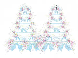 Double Sided: Four-tiered wedding cake with blue bows