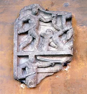 Gladiators: Fragment of relief showing gladiators fighting
