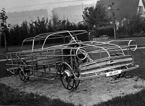 Ruesselsheim: Frame of an Opel Kapitan on playground in Duesseldorf