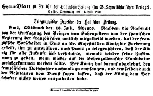 Shortened: Franco-Prussian War 1870 - 1871, Ems Dispatch