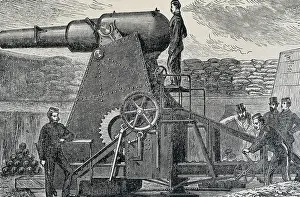 Moncrieff: Franco-Prussian War (1870). Moncrieff gun. Etching