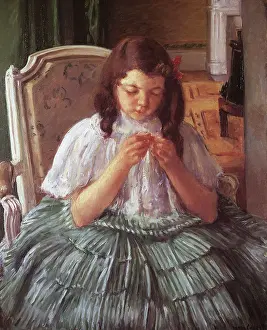 Francoise: Francoise in Green, Sewing, by Cassatt