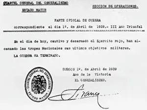 Francos: Franco's declaration at the end of the war, Burgos 1939