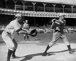 Baseman: Frank Chance of Chicago Cub batting, with