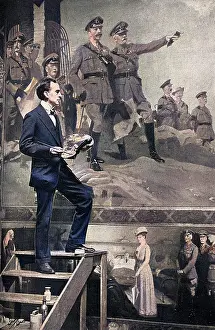 Frank O Salisbury working on painting of King at the Front