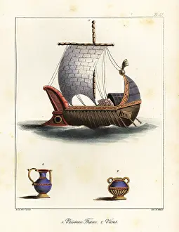 Prow: Frankish ship with naval ram, mast with sail and