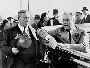 Senatorial: Franklin Roosevelt, talking with Gov. James Curley