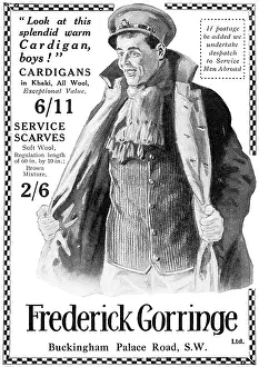 Cardigans: Frederick Gorringe advert - cardigans for soldiers, WWI