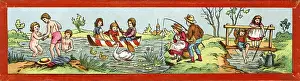 Anglers: free time, bathing in lake, Germany, circa 1875