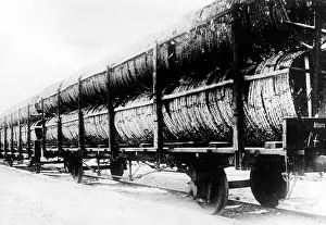 Coils: Freight train with coils of barbed wire for the Western Fron