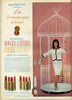 Elle: French advert for Max Factor lipsticks in Elle magazine, 21s