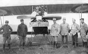 Fellow: French Air ace Adolphe Pegoud, 4th from right