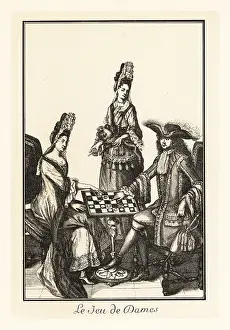 Checkers: French aristocrats playing a game of draughts