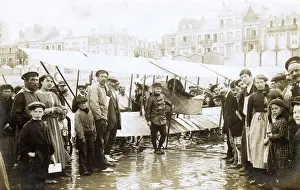 Caudron: French Caudron biplane after beach landing