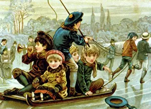 Sliding: French children playing on the ice