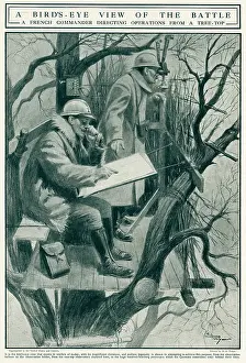 Periscope: French Commander directing operations from tree top 1917