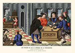 Backgammon: French gentlemen playing at a gaming house, Renaissance era